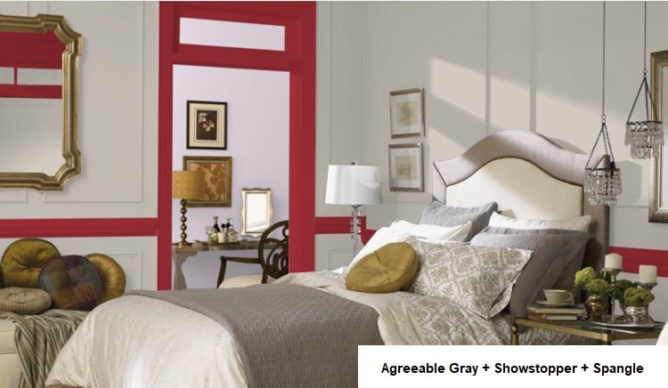 AGREEABLE GRAY AND showstopper and Sangle in background room