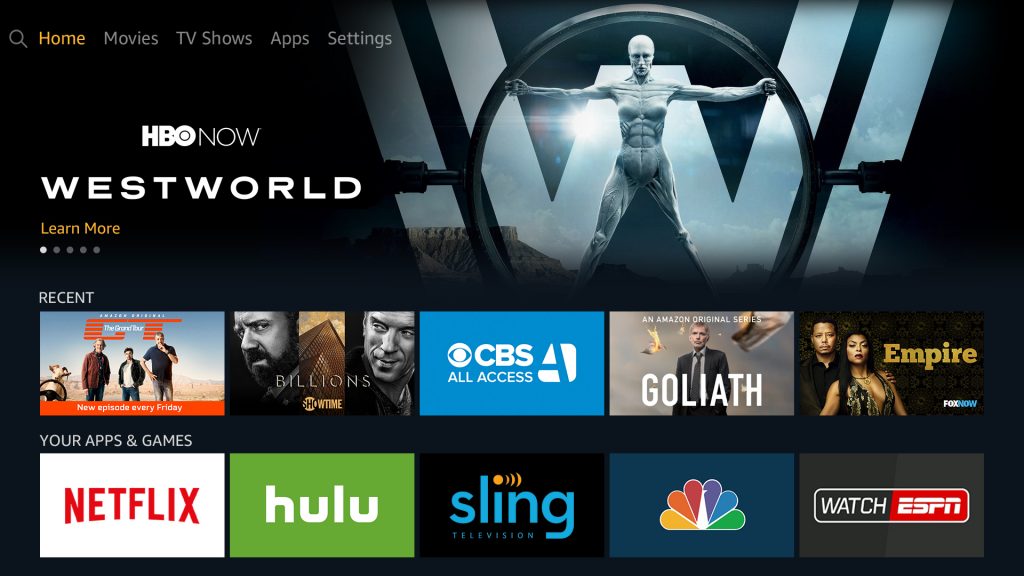 amazon fire tv menu